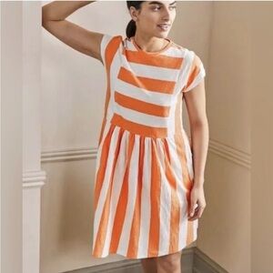 Boden Orange and White Striped Mini Dress
